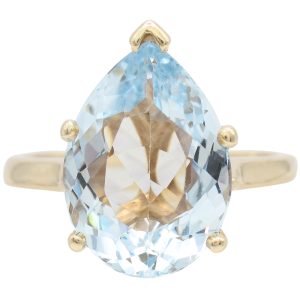 4.85ct Pear-Cut Aquamarine Solitaire Ring 14K Gold front