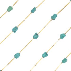 Alternating Turquoise & Bar Link Necklace 18K Gold, 27.25 Length links