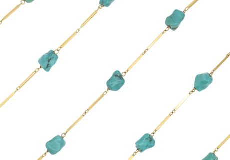 Alternating Turquoise & Bar Link Necklace 18K Gold, 27.25 Length links