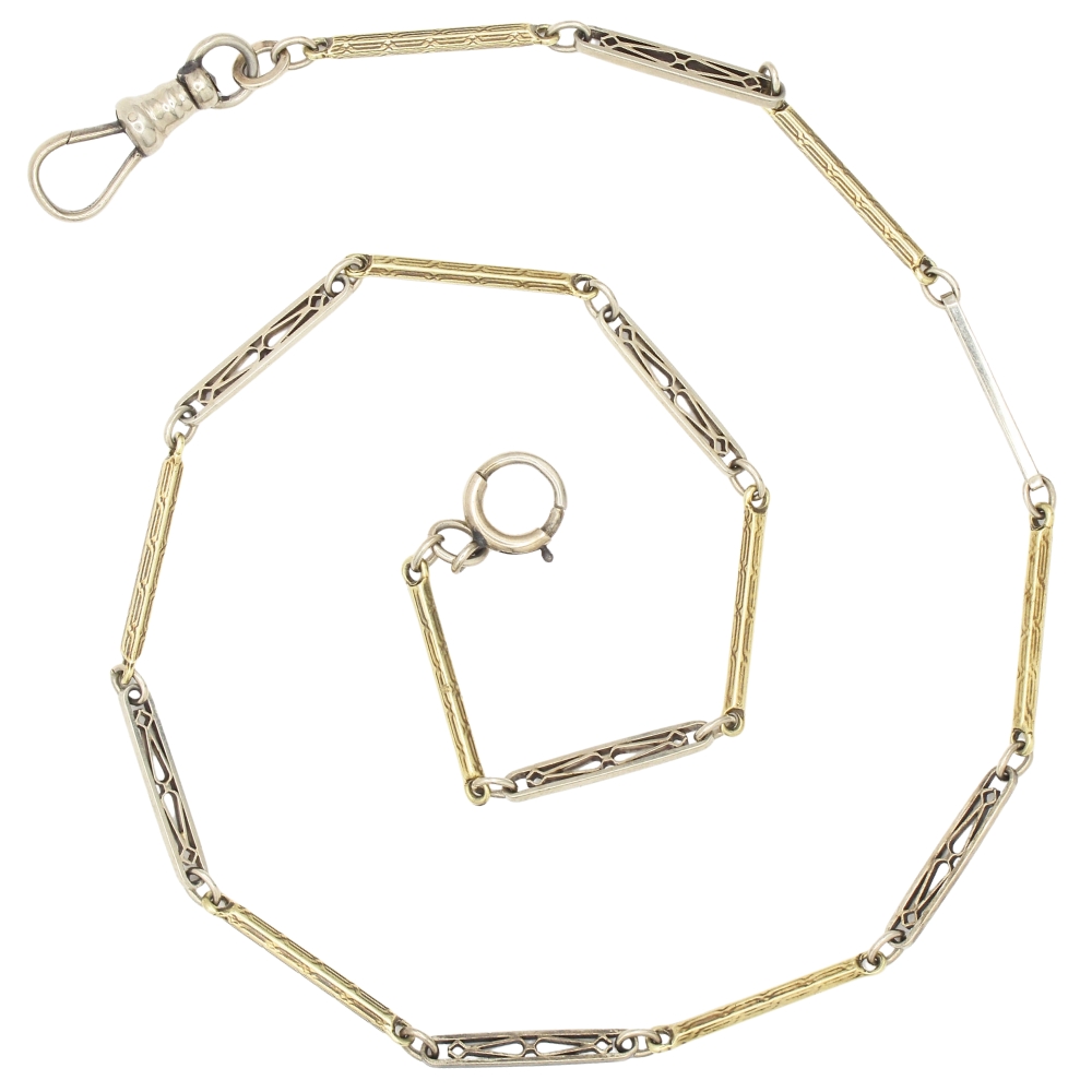 Art Deco Era Watch Chain 14K Two-Tone Gold 13″ Length