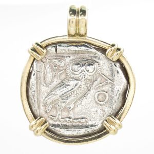 Athens, 440-404 BC Tetradrachm Ancient Coin Pendant 14K Front