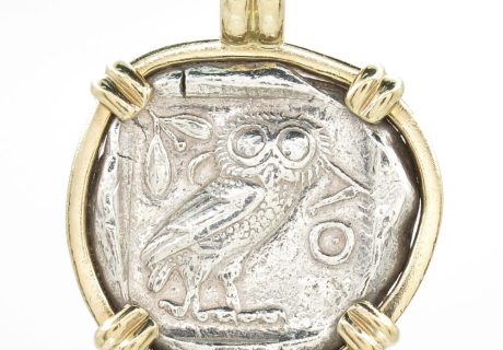 Athens, 440-404 BC Tetradrachm Ancient Coin Pendant 14K Front