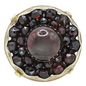 Large Garnet Victorian Bohemian Double Halo Ring 11.85ctw 14K Yellow Gold