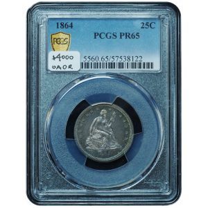 1864 Proof Seated Liberty Quarter PR65 PCGS – Civil War–Era Gem Proof