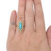 Turquoise & Pearl Halo Navette Vintage Victorian Revival Ring 18K Yellow Gold Modeled