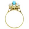 Turquoise & Pearl Halo Navette Vintage Victorian Revival Ring 18K Yellow Gold Profile