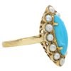 Turquoise & Pearl Halo Navette Vintage Victorian Revival Ring 18K Yellow Gold Side