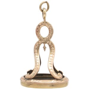 Victorian Bloodstone Fob Charm 10K Rose Gold, Wax Seal front