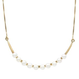 Victorian Cultured Pearl Crescent Necklace 14K Gold center