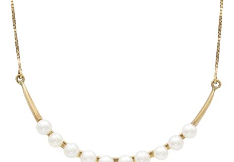 Victorian Cultured Pearl Crescent Necklace 14K Gold center