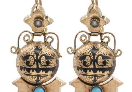 Victorian Enamel Dangle Earrings 10K Rose Gold front