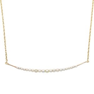 Victorian Era Seed Pearl Crescent Bar Necklace 14k Gold