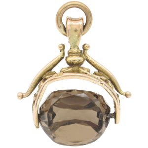 Victorian Era Smoky Quartz Fob Charm 9K English Gold front