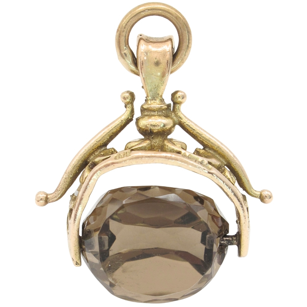 Victorian Era Smoky Quartz Fob Charm 9K English Gold