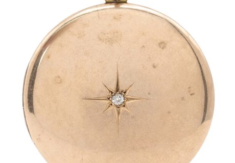Victorian Round Locket Pendant with Old Mine Cut Diamond Accent in 14K Gold front