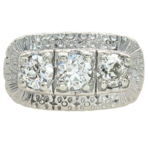 Vintage 3-Stone Old European Diamond Detailed Ring 14K White Gold