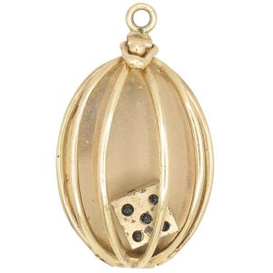 Vintage Caged Die Dice Charm 14K Gold front