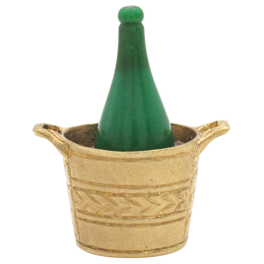 Vintage Champagne Ice Bucket Charm 9K Gold