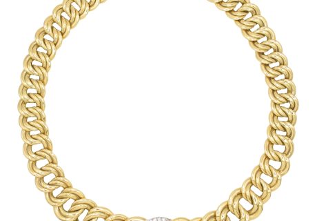 1.00ctw Diamond Double Curb Link Graduated Necklace 18K Two-Tone Gold front