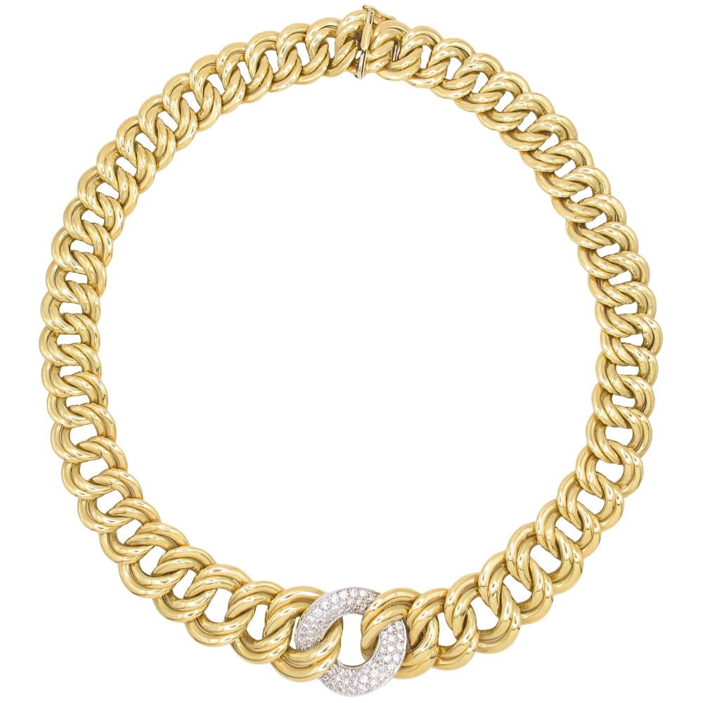 1.00ctw Diamond Double Curb Link Graduated Necklace 18K Two-Tone Gold