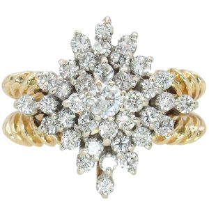 1.18ctw Diamond Waterfall Rope Split Ring 14K White & Yellow Gold