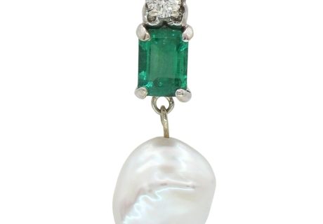 1.4ctw Natural Emerald & Baroque Pearl Pendant 14K White Gold