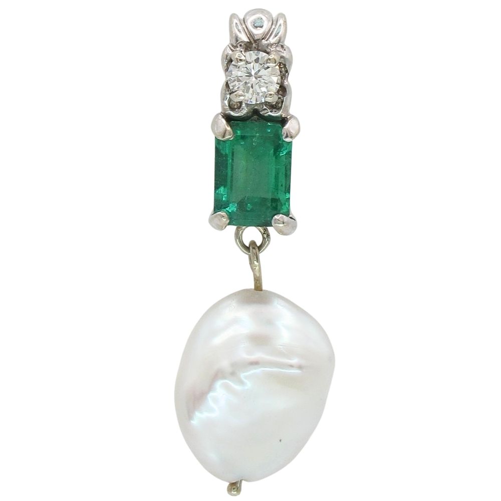 1.4ctw Natural Emerald & Baroque Pearl Pendant 14K