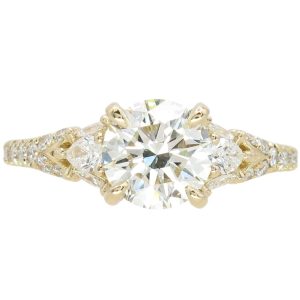 1.86ctw Round Diamond with Pear Diamond Accents Engagement Ring GIA Certified in 14K Yellow Gold Front