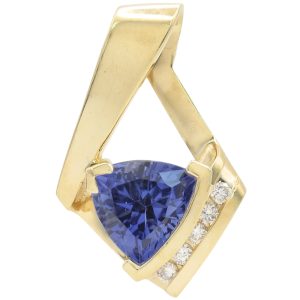 2.25ctw Trillion-Cut Lab Sapphire Pendant 14K Gold front