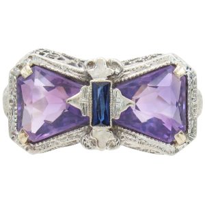 Art Deco 2.15ctw Amethyst Bow Ring 18K White Gold front