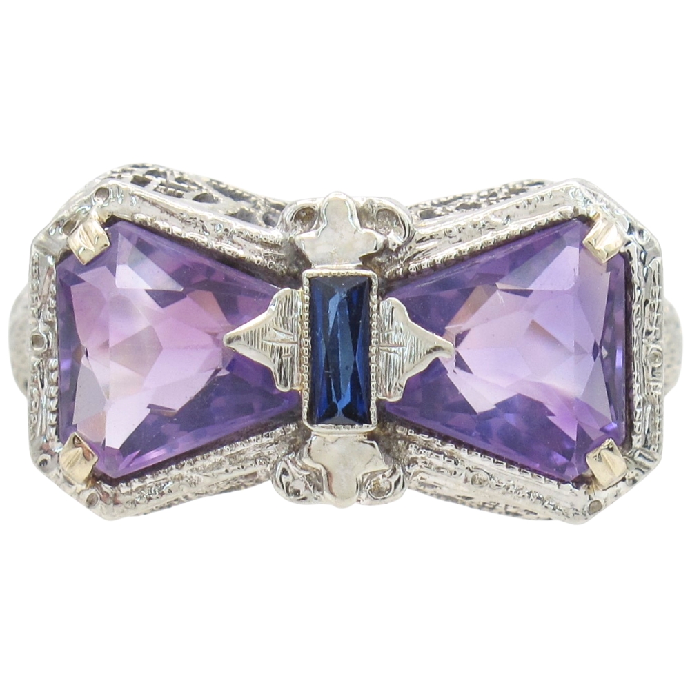Art Deco 2.15ctw Amethyst Bow Ring 18K White Gold