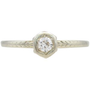 Edwardian Era 0.11ct Diamond Engagement Ring 18K White Gold front