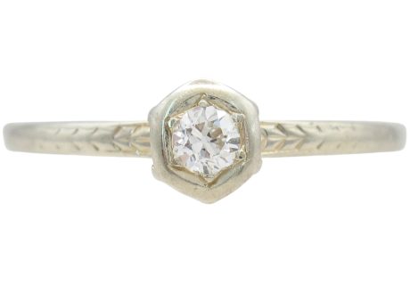 Edwardian Era 0.11ct Diamond Engagement Ring 18K White Gold front