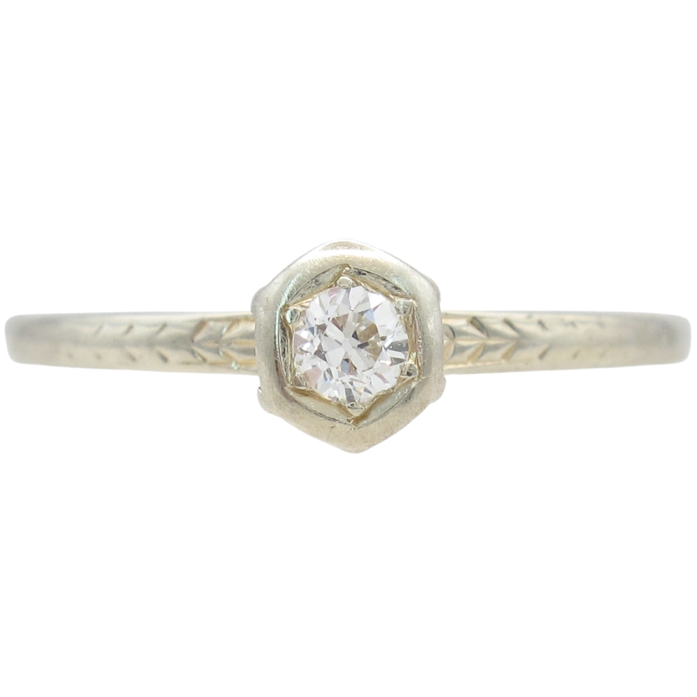 Edwardian Era 0.11ct Diamond Engagement Ring 18K White Gold
