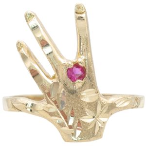 Hand Shaped Etched Ring 14K Yellow Gold front