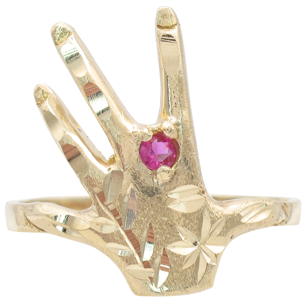 Hand Shaped Etched Ring 14K Yellow Gold