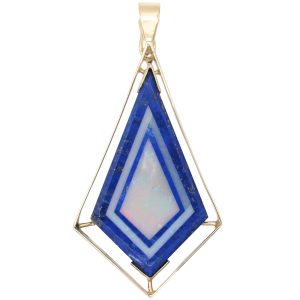 Opal & Lapis Lazuli Intarsia Pendant 14K Gold