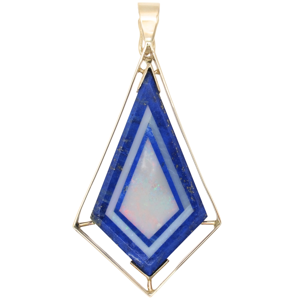 Opal & Lapis Lazuli Intarsia Pendant 14K Gold