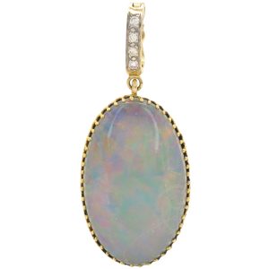 Oval Opal Pendant with Diamond Accents in 14K Gold front