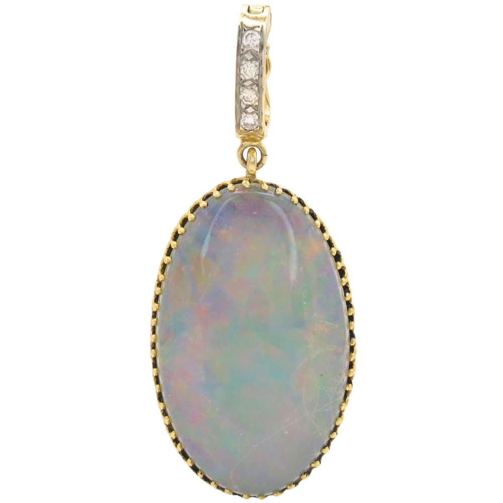 Oval Opal Pendant with Diamond Accents in 14K Gold