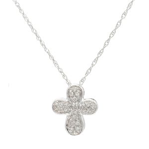 Petite Diamond Cross Necklace 14K White Gold front