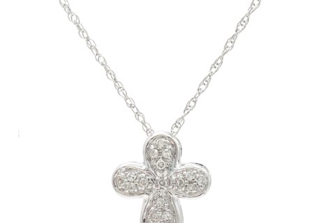 Petite Diamond Cross Necklace 14K White Gold front