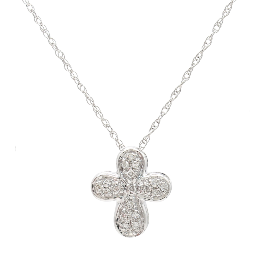 Petite Diamond Cross Necklace 14K White Gold