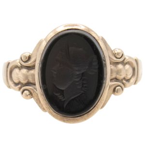Victorian Carnelian Intaglio Ring 9K Gold front