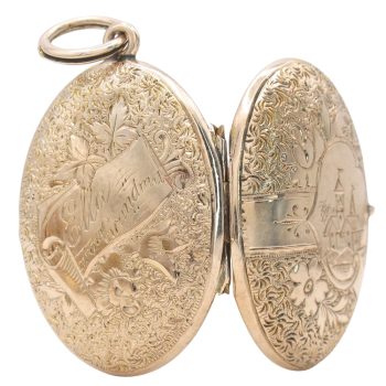 Victorian Castle Locket Pendant with Floral Accents in 9K Gold open back