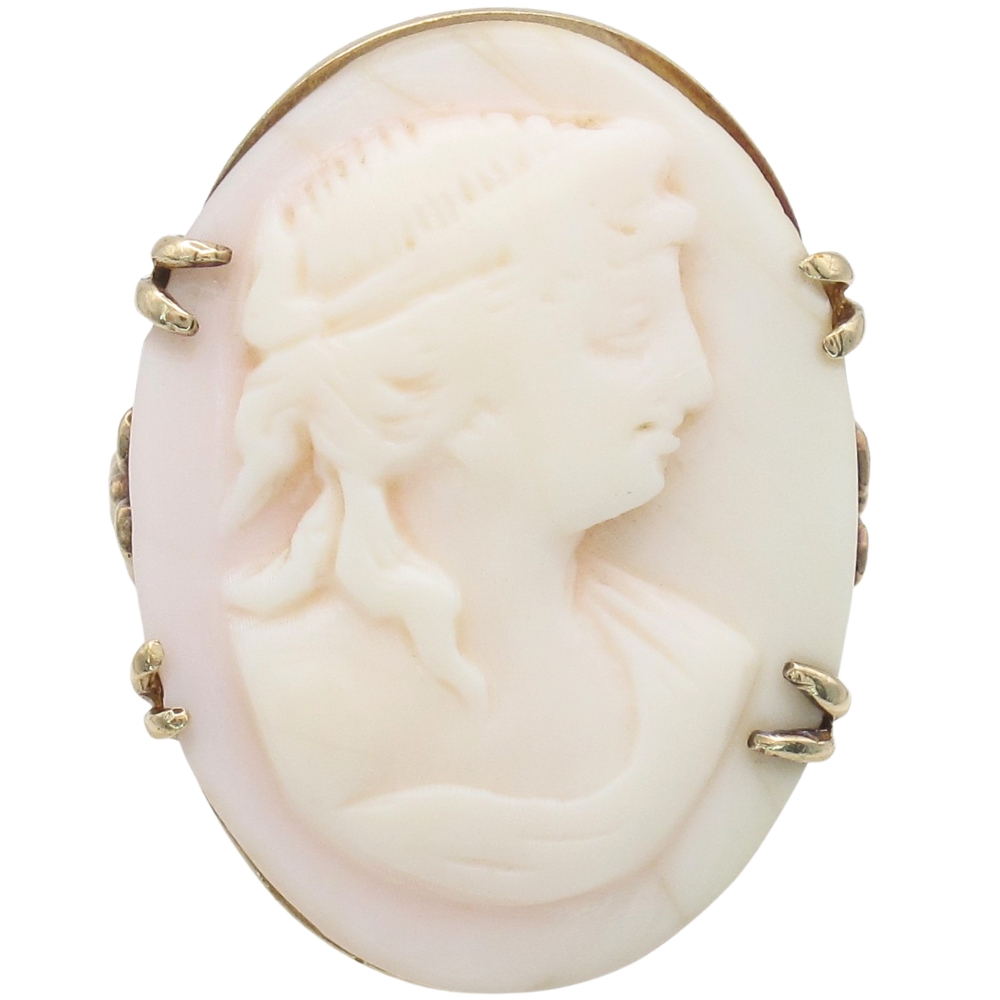 Victorian Era Carved Shell Cameo Ring 10K Gold