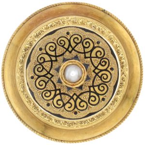 Victorian Era Mourning Double Locket Brooch Pin 18K Gold front