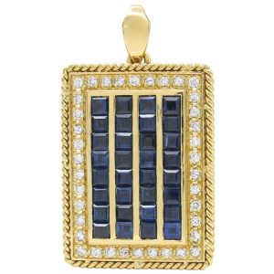 Vintage 5.06ctw Sapphire Rectangular Locket Pendant 18K Gold front