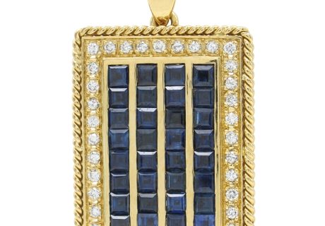 Vintage 5.06ctw Sapphire Rectangular Locket Pendant 18K Gold front