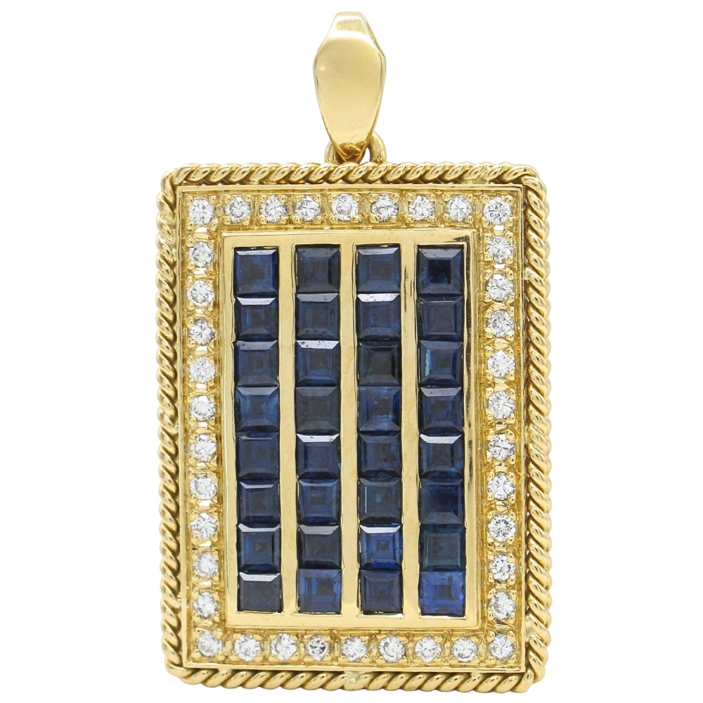 Vintage 5.06ctw Sapphire Rectangular Locket Pendant 18K Gold
